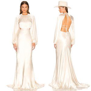 Shona Joy La Lune Balloon Sleeve Open Back Maxi Dress Cream White 2 XS Small